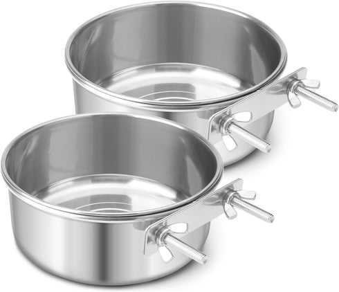 Dog Bowl, Stainless Steel Pet Hanging Food Water Bowl, Feeder for Dogs, Cats, Rabbits (Large, 2pcs)