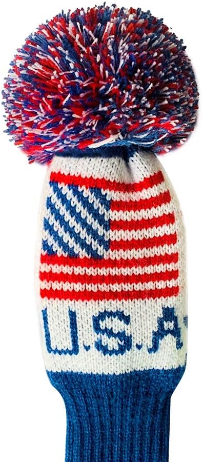 Scott Edward Knit Golf Club Cover Set of 5 with Pom, USA Flag, Protect Driver Wood and Fairway Wood