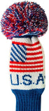 Scott Edward Knit Golf Club Cover Set of 5 with Pom, USA Flag, Protect Driver Wood and Fairway Wood