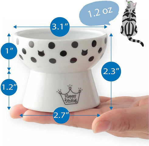 Necoichi Raised Stress Free Cat Food Bowl, Elevated, Dishwasher and Microwave Safe, Cat Dots, Mini