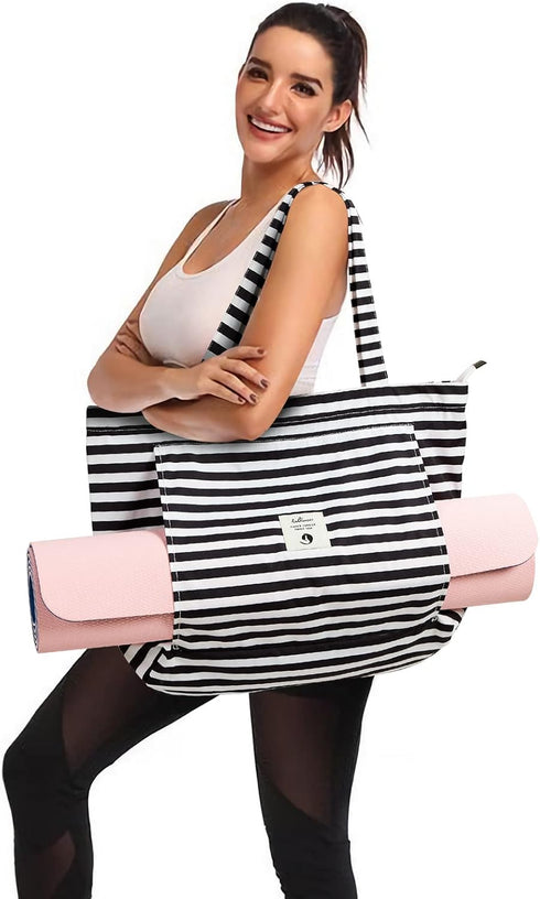WLLWOO Yoga Bags for Women, Canvas Tote Carrier for Yoga Mats, Pilates, Travel, Office, Beach Workout