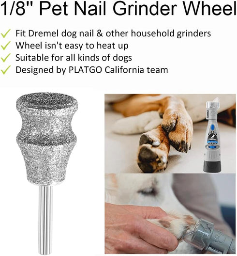 1/8'' Diamond Dremel Dog Nail Grinder Attachment, Diamond Rotory Bit for Dogs&Pets Nail Care, Pet Nail Grinder Wheel