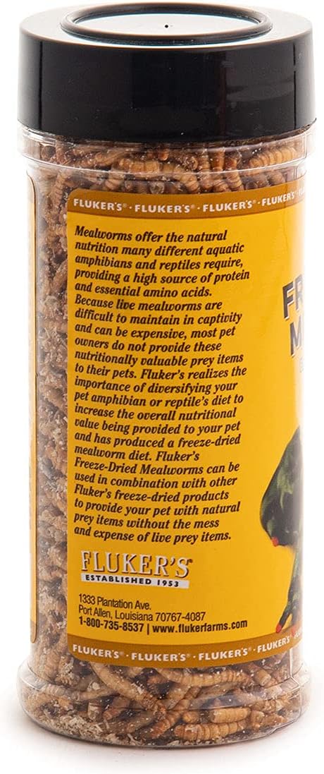 Fluker's Freeze Dried Insects, Mealworms, 1.7 oz, Ideal for Lizards, Reptiles, Birds, Fish