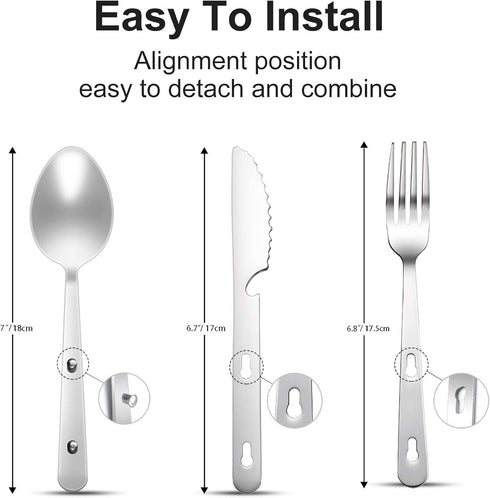 KINLINK 4-in-1 Camping Utensils 3-Pack, Portable Stainless Steel Spoon, Fork, Knife & Bottle Opener Combo Set