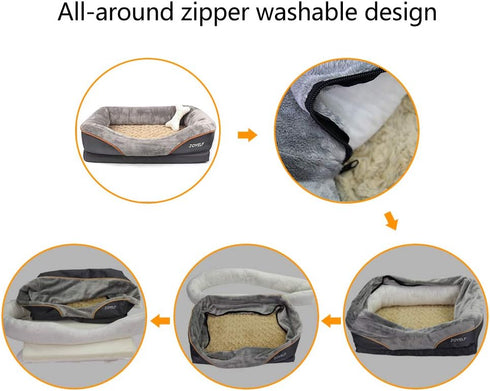 JOYELF Memory Foam Small Orthopedic Dog Bed & Sofa, Removable Washable Cover, Includes Squeaker Toy