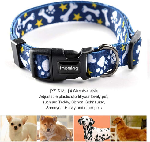 Ihoming Dog Collar and Leash Set for Daily Outdoor Walking, Bone Design for Large Dogs, L-Up to 80LBS