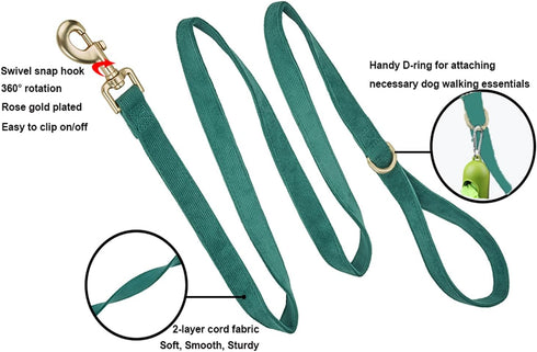 Dark Green Soft Corduroy Dog Collar and Leash Set, Adjustable Cotton Collars with Metal Buckle for Small Dogs