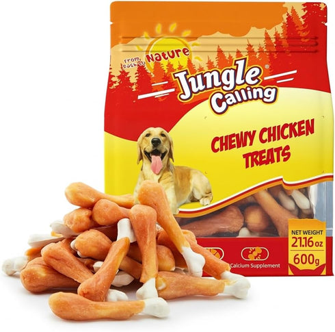 Jungle Calling Chewy Chicken Dog Treats Real Chicken Calcium Bone, Rawhide Free,