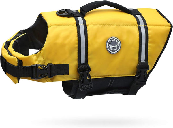 VIVAGLORY Rip Stop Dog Life Vest, Swimming Jacket with Handle, Buoyancy for Puppy, Dog Life Jacket for Swimming &