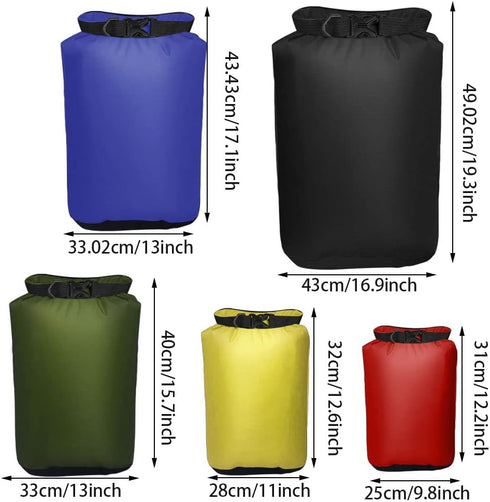 Pimoys 5 Pack Waterproof Dry Sacks - Lightweight Outdoor Dry Bags with Shoulder Strap, 20L / 12L / 10L / 6L / 3.5L for