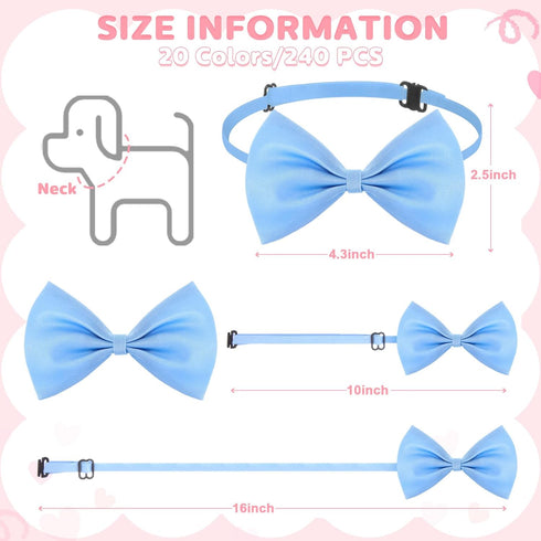 240 Pcs Dog Bow Ties with Adjustable Collar, 20 Colors for Small Medium Pets, Grooming Bowties for Gifts