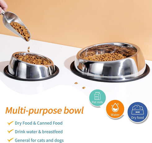 Stainless Steel Slanted Dog Bowl, 2 Pack, Removable Non-Slip Rubber Ring, Stackable Pet Bowls, Medium-2.5Cup