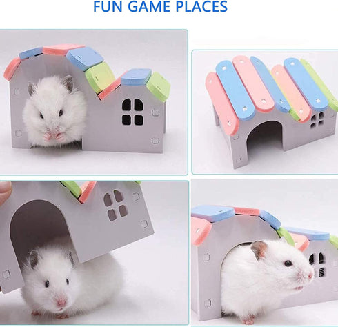 Hamiledyi Hamsters Flying Saucer Silent Running Exercise Wheels, 10 Pcs Wooden Rainbow Gerbil House