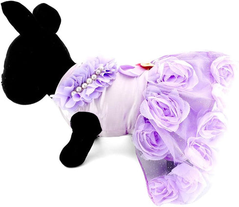 SMALLLEE_LUCKY_STORE Pet Small Dog Wedding Dress with Bowknot - Birthday Party Costume, Satin Rose Pearls, Girl Formal