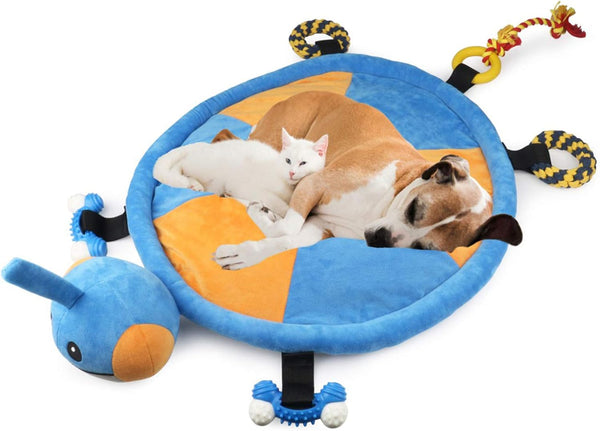 Idepet Dog Play Mat, Puppy Toy Mat with Chew Toys, Interactive Toy for Small Medium Dogs and Cats, All-in-One (Turtle)