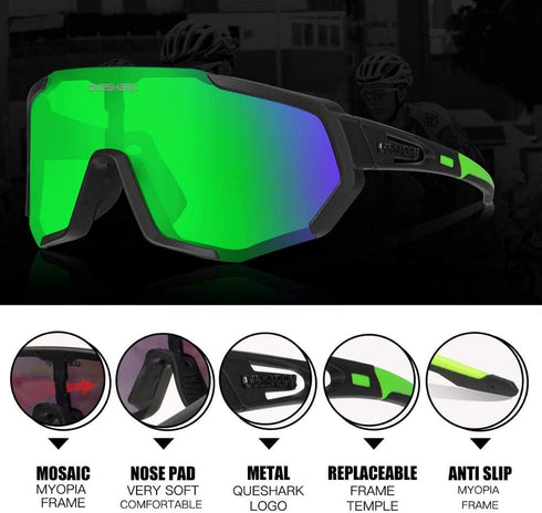 Queshark Cycling Glasses - Sports Sunglasses for Men Women, 1 Polarized 2 HD Lens