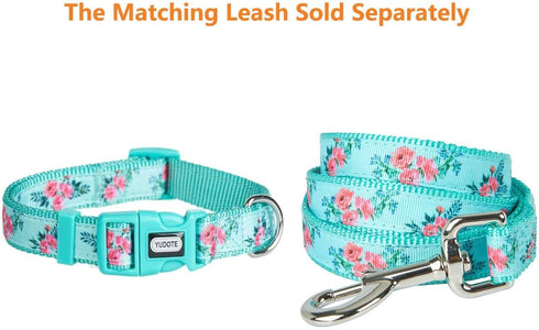 Floral Dog Collars - Adjustable Nylon Collar with Quick Release Buckle for Female & Male Dogs, Green, Medium