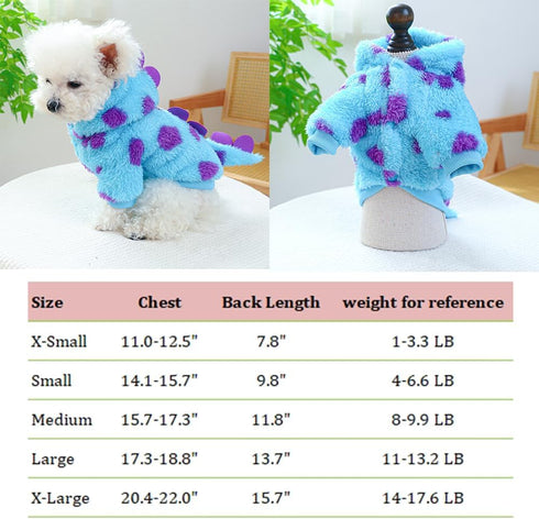Dinosaur Dog Clothes for Small Dogs: Fleece Winter Puppy Hoodies with Leash Ring, Funny Costume for Christmas Halloween