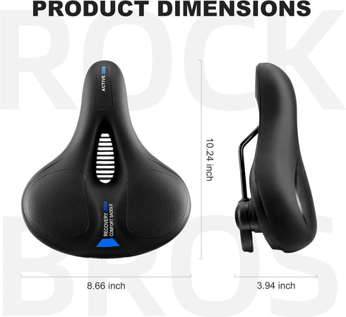 ROCKBROS Comfort Bike Seat, Soft Wide Saddle for Men and Women, Dual Shock Absorbing with Reflective Strip