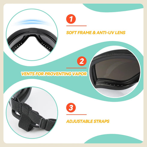 PETLESO Dog Goggles for Large Breed, Eye Protection Sunglasses for Medium Large Dogs, Black