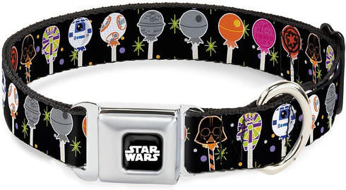 Dog Collar Seatbelt Buckle Star Wars Festive Lollipop Icons, Multi Color, 13 to 17 Inches, 1.5 Inch Wide