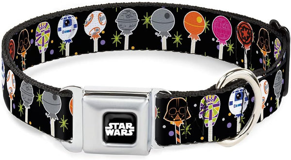Dog Collar Seatbelt Buckle Star Wars Festive Lollipop Icons, Multi Color, 13 to 17 Inches, 1.5 Inch Wide
