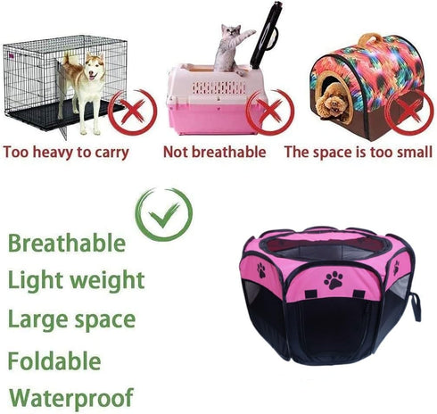 Portable Pet Playpen - Foldable Dog Playpen for Dogs, Cats, and Rabbits, Indoor Outdoor Use (S, Rosered)