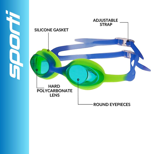 Sporti Unisex Junior Swimming Goggles, Safety Swim Goggles for Kids with Anti Fog UV Protection