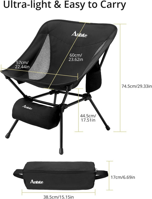 400LBS Setup Anbte Extra Height & Width Portable Camping Chair, Capacity Compact Folding Chair with Square Frame Quick