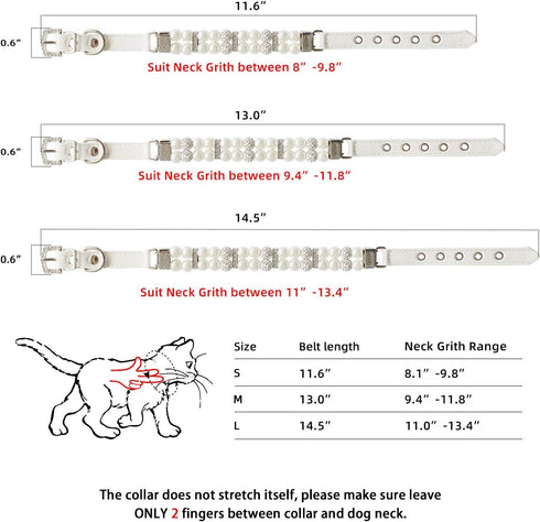 KUDES Dog Cat Pearl Collars with Crystal Rhinestone Diamond Décor, Adjustable Cute Fashion Pet PU Leather Collars Necklace for Small Dog Pets Wedding Birthday Party