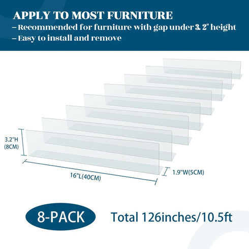 8 Pack Under Couch Blocker for Pets, 16" L x 3.2" H Adjustable Clear Couch Guards, PVC Safety Barrier
