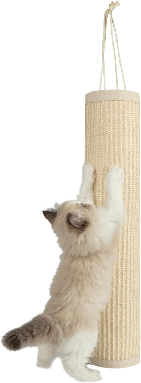 Best Pet Supplies Catify Hanging Log and Mat Scratchers, Heavy Duty Indoor Play for Cats, Cream