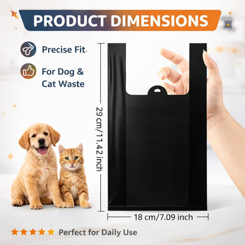 100 Count (100) Black Small T-Shirt Trash Bags with Handles,Perfect for Dogs&Cats Poop Bags,Car Trash Bags
