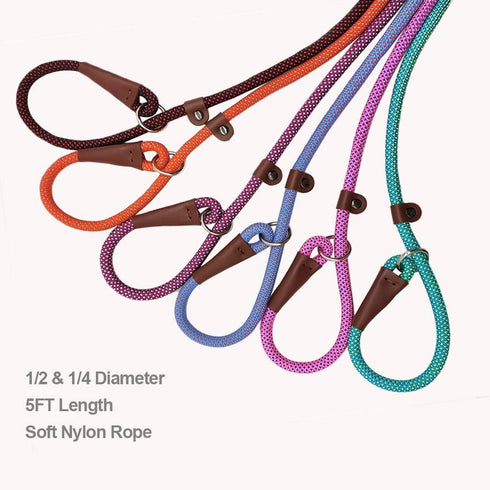 MayPaw Dog Leash Rope Slip Lead | 1/4"-5Ft Sturdy Nylon Puppy Leash | Colorful Adjustable Training Leash for Small Dogs