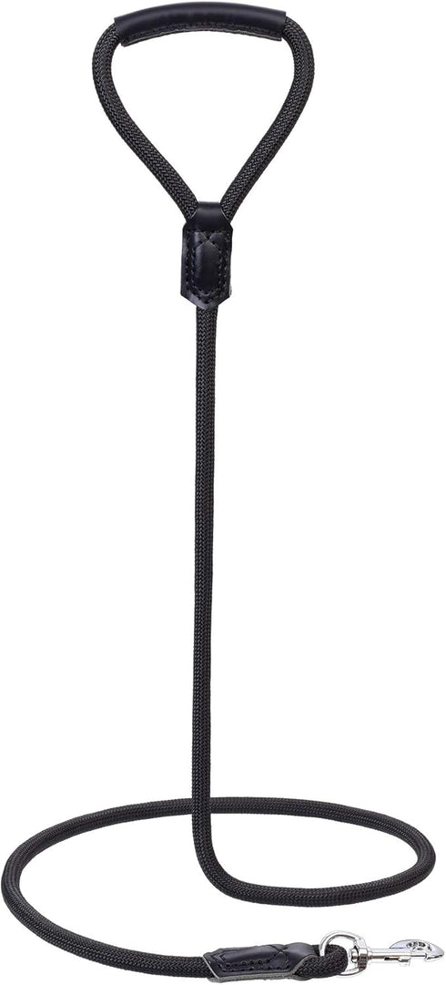 Mile High Life Premium Leather Dog Leash, Strong Rope Leash, Leather Handle, Zinc Alloy Clasp, 72 Inch (Black, Pack of