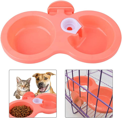 Double Dog Bowls, Dual Pets Hanging Pet Bowl for Food and Water Feeder, Plastic for Small Medium Dogs Cats