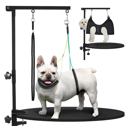 Dog Grooming Table Arm with Hammock - 35" Height Adjustable Arm with Clamp, Ideal for Small & Medium Pets