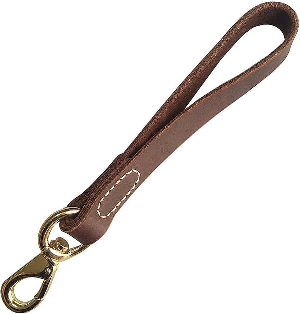 FAIRWIN Leather Short Dog Leash 12" - Traffic Lead Leash for Large Dogs Training and Walking (Width: 3/4") (Brown)