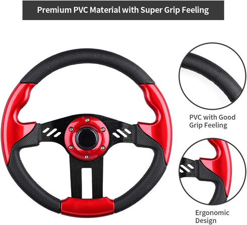 Golf Cart Steering Wheel - EZGO Club Car Yamaha Universal Steering Wheel in Red, Cool Racing Style