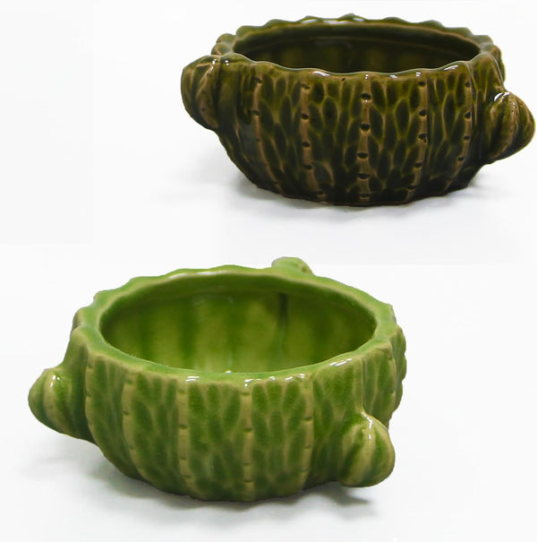 2 Packs Hamster Food Bowl - Cactus Ceramic Feeding Dish for Small Animals (Green+Dark Green)