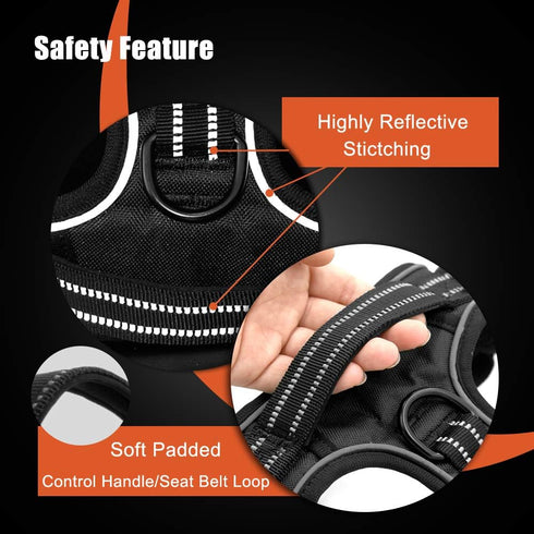 PHOEPET Reflective Dog Harness for Large Breeds - No Pull Vest with 2 Metal Leash Attachment Hooks (L, Purple)