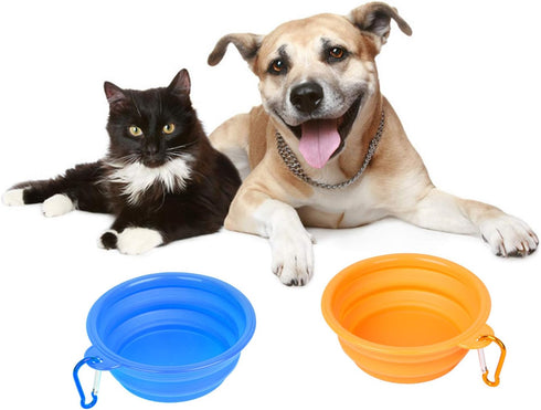 PROLOSO 9 Pcs Collapsible Dog Bowl - Foldable Silicone Cup Dish for Pet Food Water, Portable Travel Bowl with Carabiner
