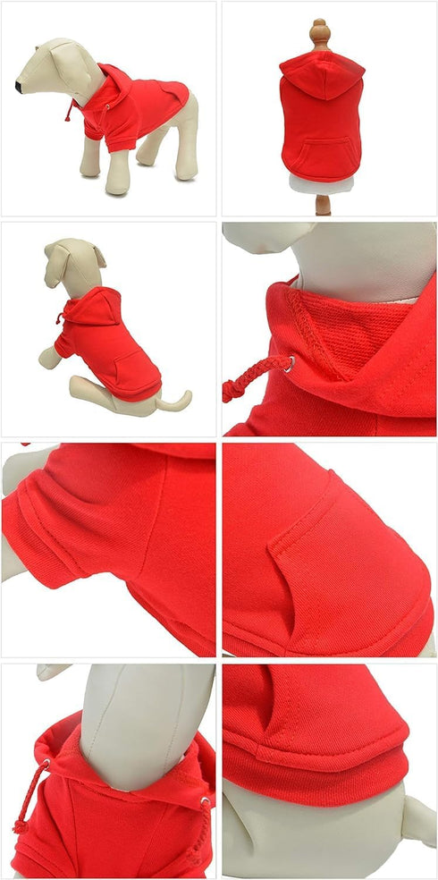 Lovelonglong Red Basic Hoodie Sweatshirt for Dogs, 100% Cotton, Fits Small Medium Dachshund Large Dog, XXL