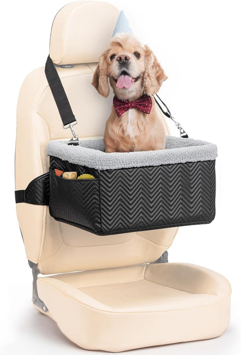 Leather Dog Car Seat for Small Dogs Under 20lbs, Dog Booster Seat