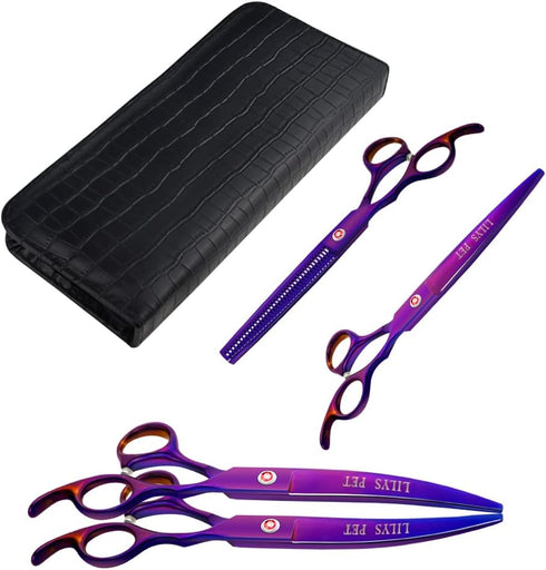 LILYS PET Professional Dog Grooming Coated Titanium Scissors Set - Cutting, Curved & Thinning Shears (8.0 inches,