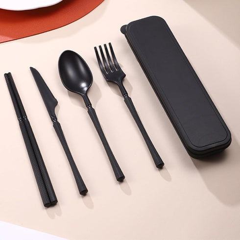 MaoMaoCha Set Reusable Travel Utensils with Case, Wheat Straw Portable Plastic Fork Spoon Knife Chopsticks Camping