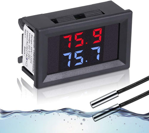 Icstation Digital Thermometer Car Auto Temperature Gauge Sensor DC 4-28V with 2 NTC Waterproof Probes