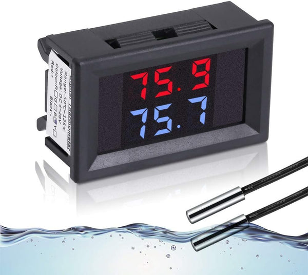 Icstation Digital Thermometer Car Auto Temperature Gauge Sensor DC 4-28V with 2 NTC Waterproof Probes