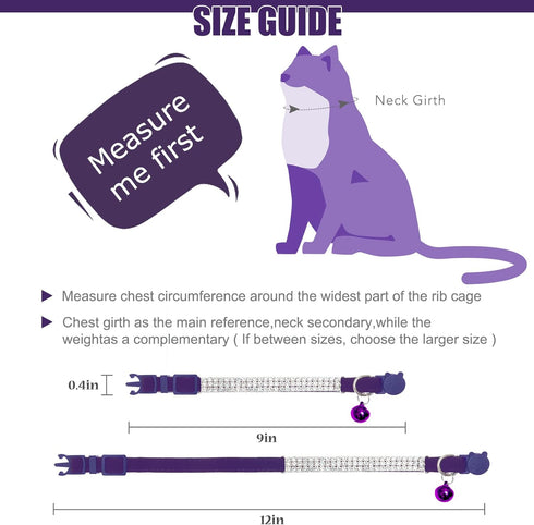 EXPAWLORER Soft Velvet Cat Collars for Girls - 2 Pack Adjustable Rhinestones Bling Breakaway Collars with Bells