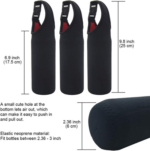 Kvvdi Neoprene Water Bottle Sleeve 3 Pack - 16 oz to 21 oz Portable Cooler Cover Holder Strap for Outdoor
